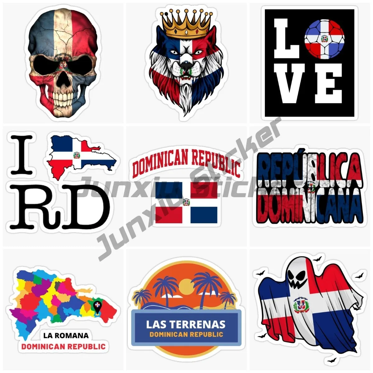 Creative Dominican Republic Flag Skull Lion Decal Vinyl PVC Sunscreen Waterproof Suitable for Scooters Motorcycles Helmets Decal