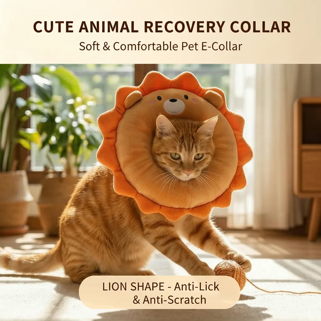 Cute Pet Cat Elizabethan Collar Dog Cat Wound Healing Anti-Bite Licking Neck Protection Collar Fun Crab Lion Soft Plush Collar