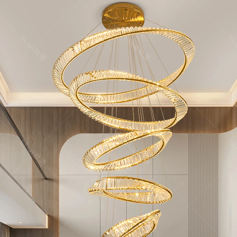 Plafonnier LED suspendu en cristal au design moderne, éclairage d'intérieur, luminaire décoratif de plafond, idéal pour un salon ou des escaliers