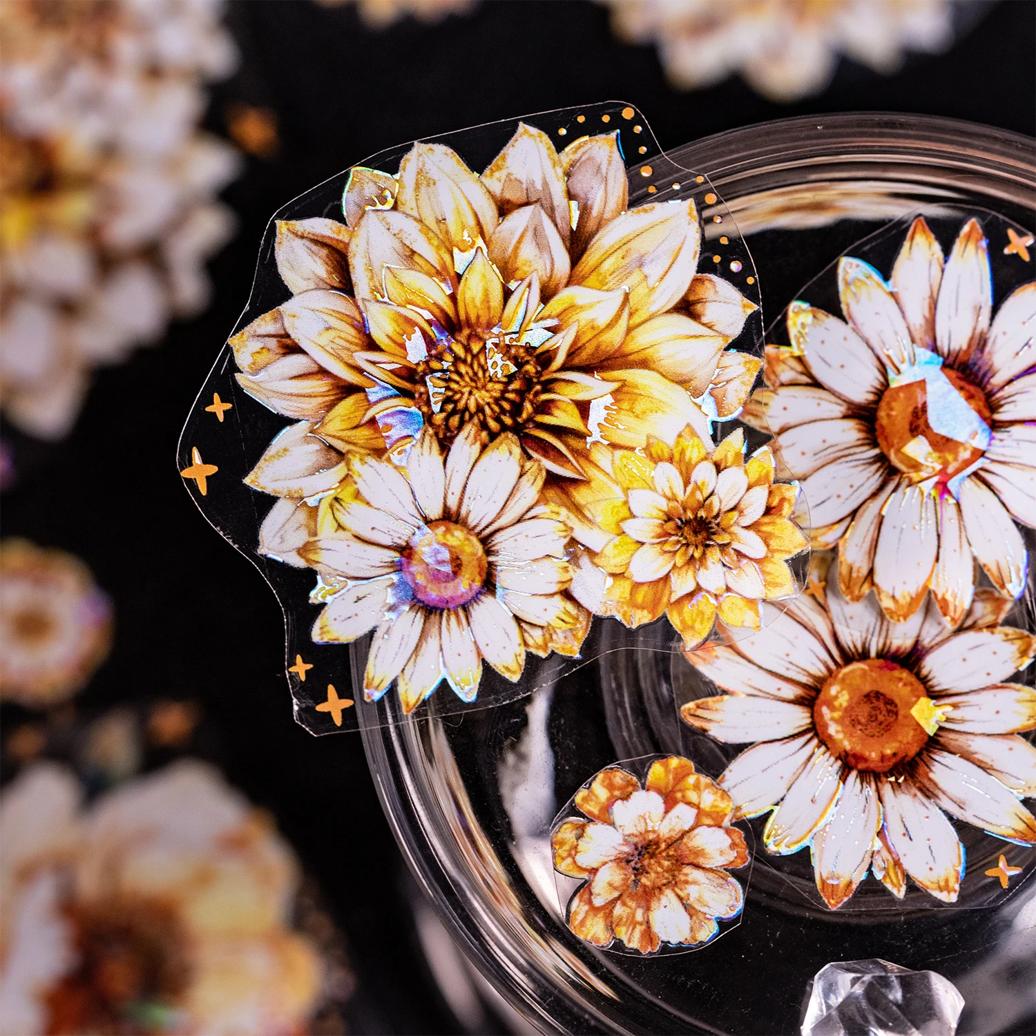 200 cm/Rolle, wasserdichtes PET-Shell-Lichtband, Fantasy Night Garden Series, wunderschöne Blumen, kreative Handnotiz-Collage