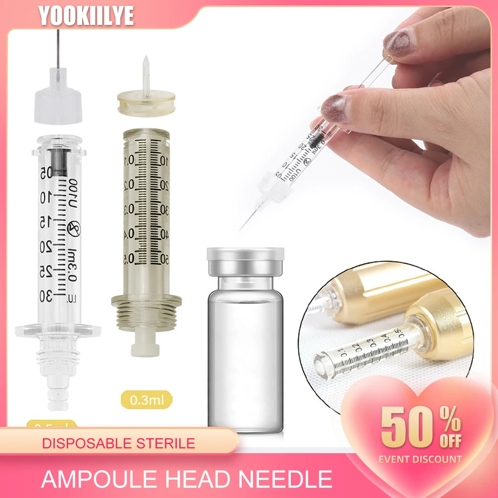 1PC 0.3/0.5ml Disposable Sterile Ampoule Head Needle for High Pressure Hyaluronic Pen Lips Injection Tattoo Tip Hyaluron Gun