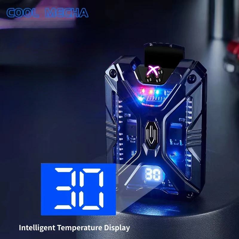 Metal Mech Transparent Dual Arc USB Charging Lighter Temperature Display Colorful LED 3rd Gear Lighting Power Display Men\'s Gift