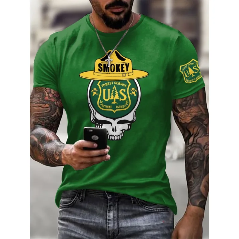 NEW Men's Resist Save The Forest Service Print T Shirt Casual Short Sleeve O Neck Tee Summer Trendy Tops
