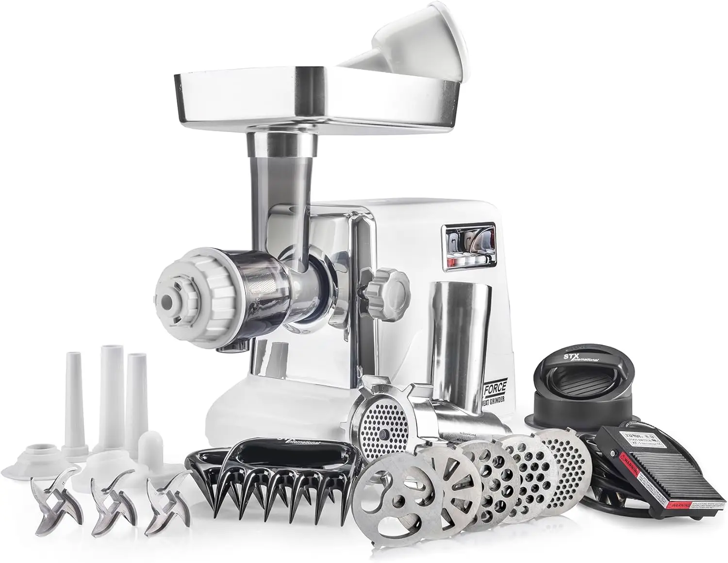 

3000 Series 7-In-1 Powerful Size #12 Electric Meat Grinder w/Foot Pedal • Cold Press Juicer • Sausage