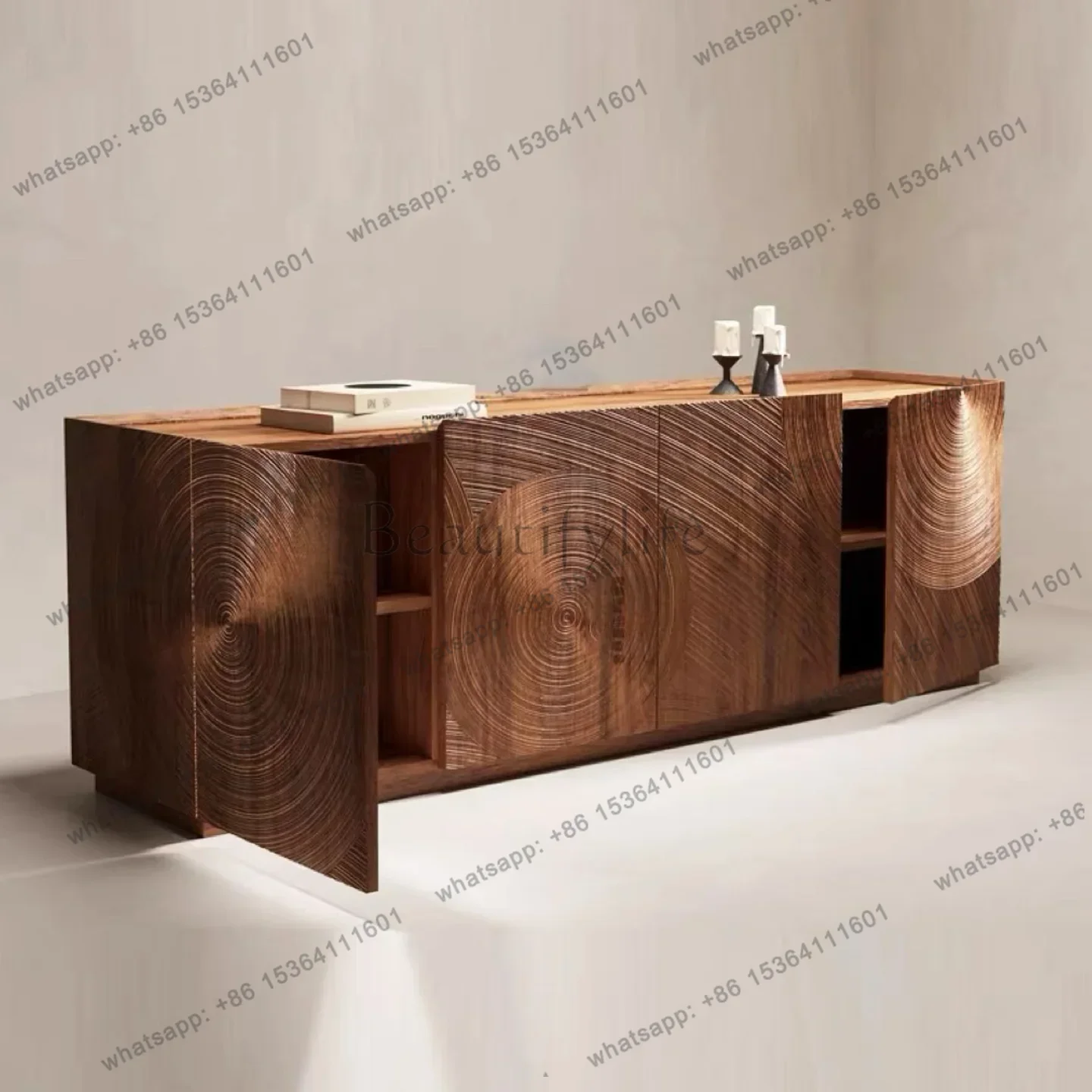 PG North American black walnut solid wood sideboardItalian art carved against the wall into the home sideboard storage cabinet