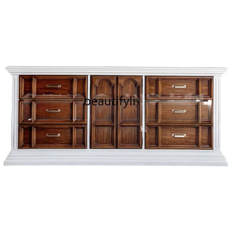 

Solid Wood TV Cabinet Living Room American Multi-Functional Storage Cabinet Household Antique Style Sideboard Cabinet