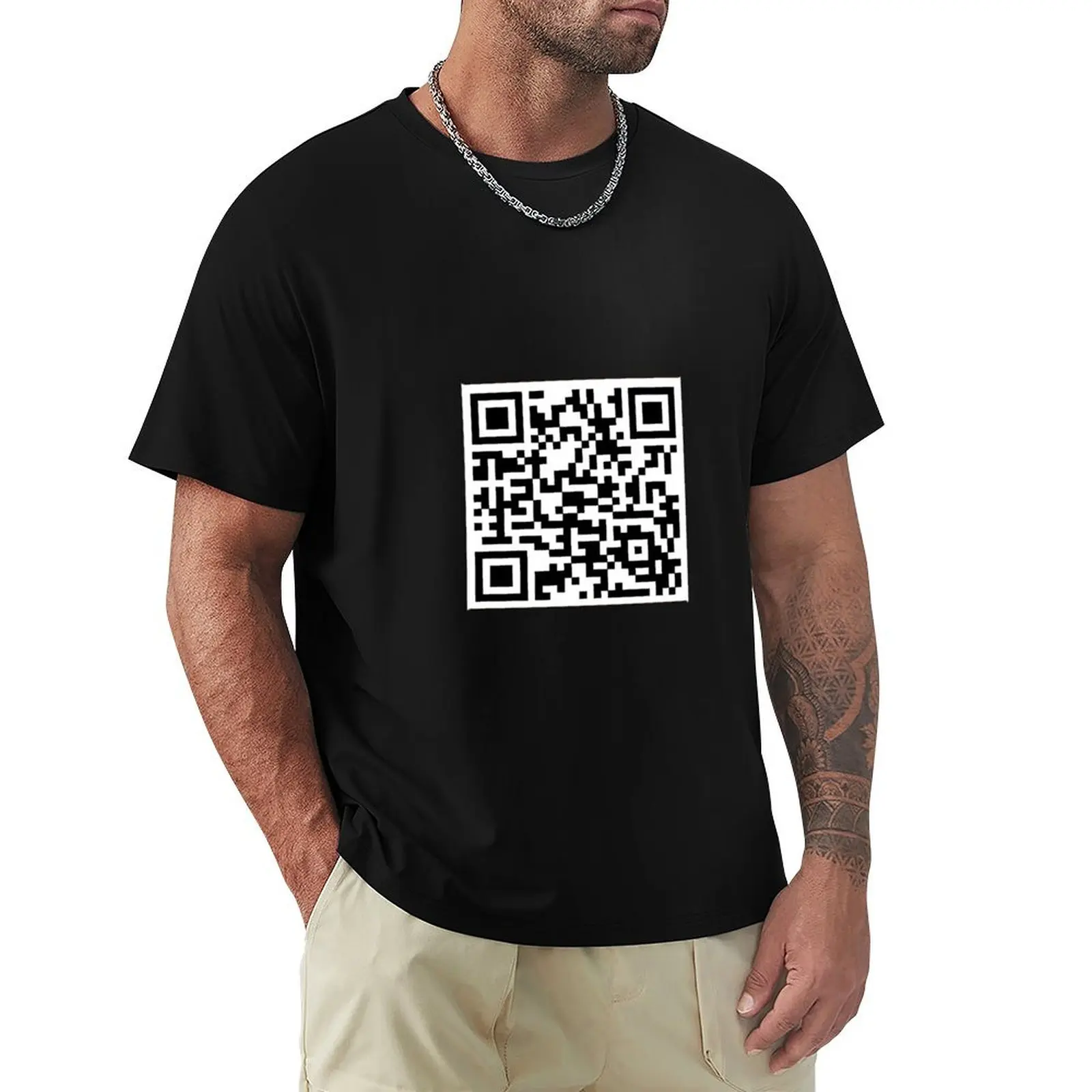 Never Gonna Give You Up Rickroll QR code T-Shirt Plus Size Basic Cotton T-Shirt