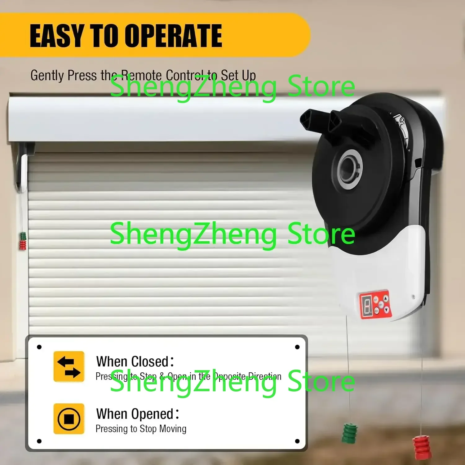 Electric Garage Roller Door Opener Motor, Auto Garage Roller Door Motor with Led Light+2 Remoter