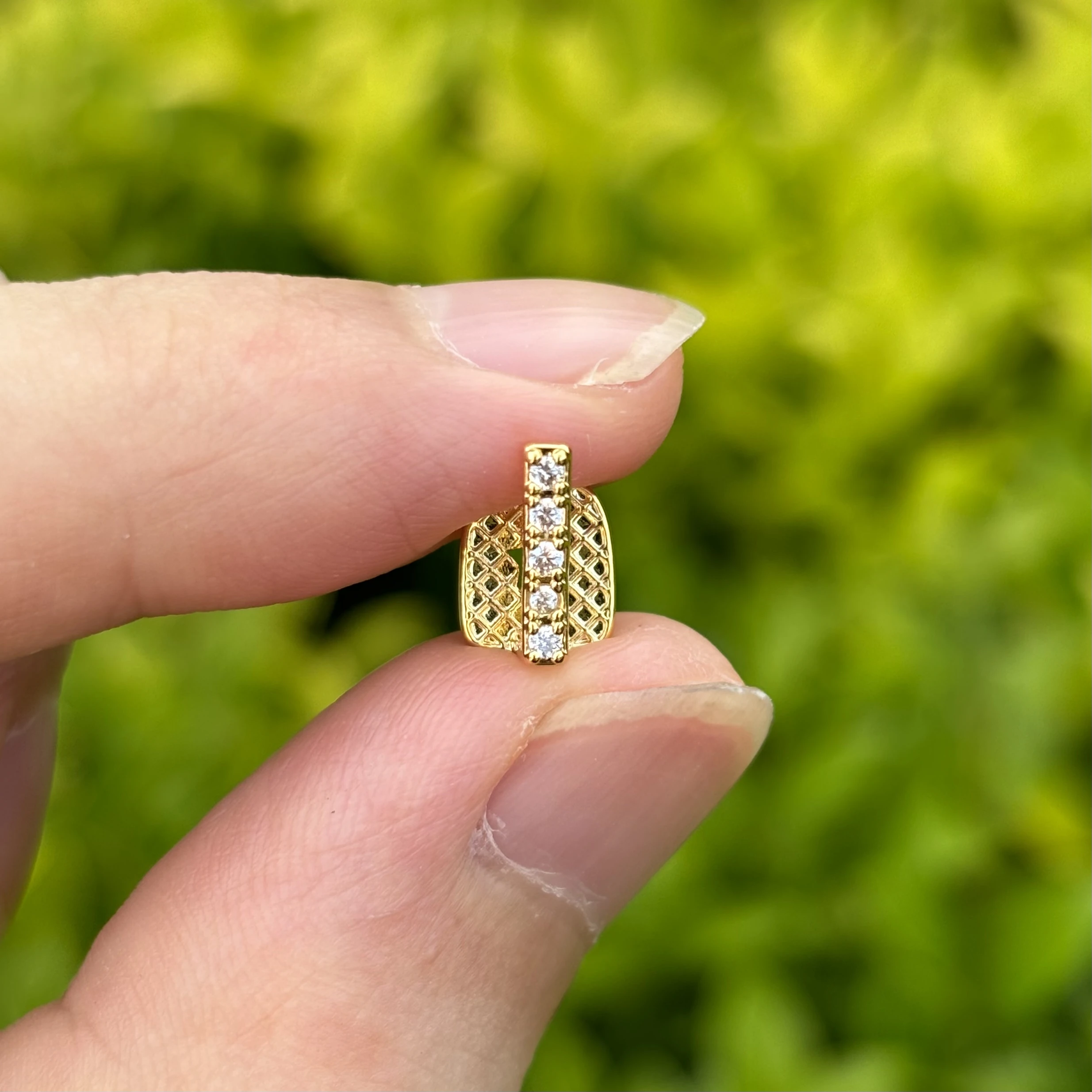 RACHELZ Hip Hop Single Vertical Bar Zircon Teeth Grillz 14K Gold Plated Long Stick CZ Stone Tooth Caps For Women Men Jewelry