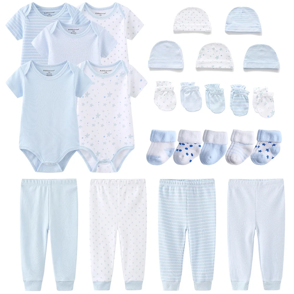 Solid Color Unisex Bodysuits+Pants+Gloves+Hats+Socks Baby Girl Clothes Sets Newborn Cotton Baby Boy Clothes Short Sleeve Bebes