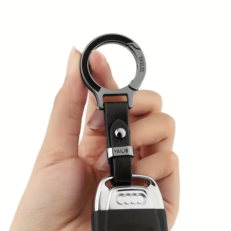 Metal Leather Car Keychain Pendant Key Ring Chain Hanging Women Gift Universal Durable Metal Ring Creative Keychain Car Styling