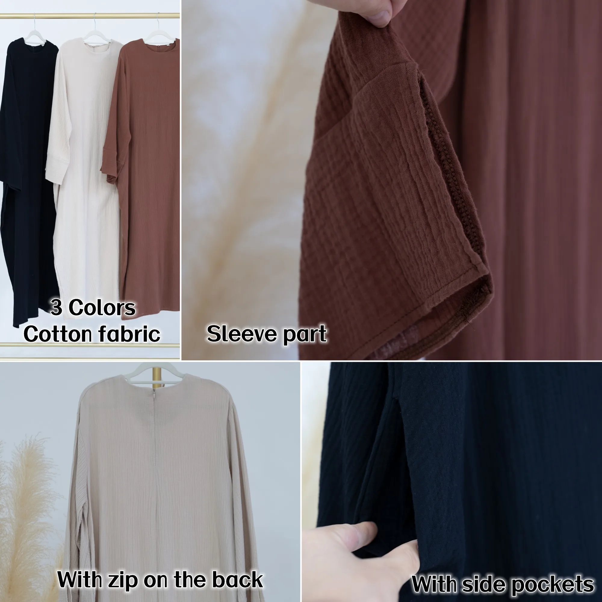 Abaya de algodão muçulmano para mulheres, vestido maxi, quimono longo, roupão kaftan marroquino, kaftan de Dubai, preto, Eid Ramadan, turco, inverno