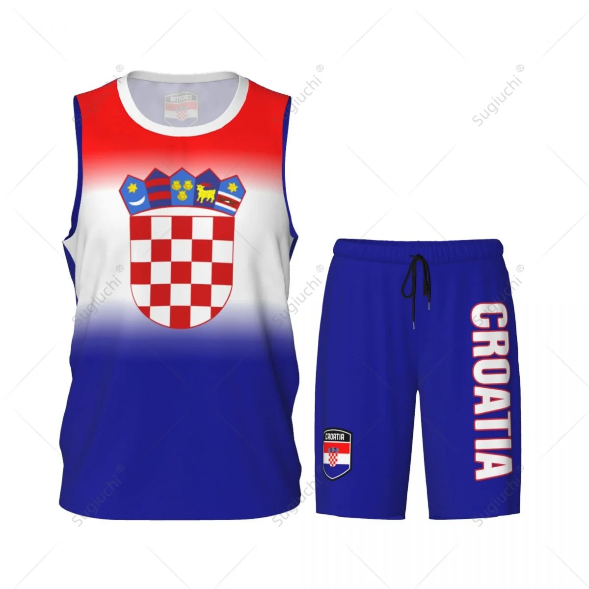 Men Croatia Flag Basketball Jersey Set Mesh Shirt & Pants Sleeveless Exclusive Team-up Custom Name Nunber Unisex