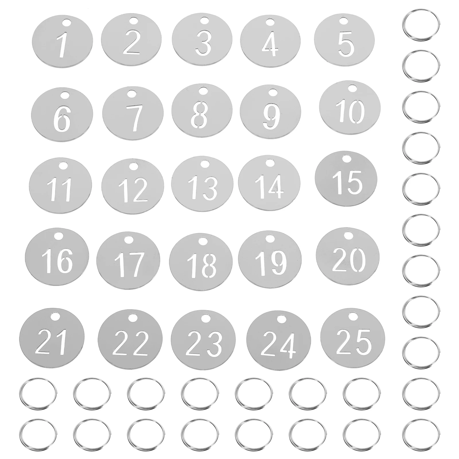 

25 Pcs Number Tags 30mm Stainless Steel Round Labels Clear Engraved Durable Metal Plates for Keys Pets Locker Identification