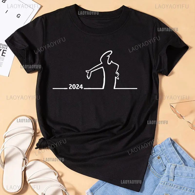 Walking Round Collar Cotton Tshirt La Linea The Line Osvaldo Cavandoli TV Series Print Streetwear Men Street Hip Hop Women Tops