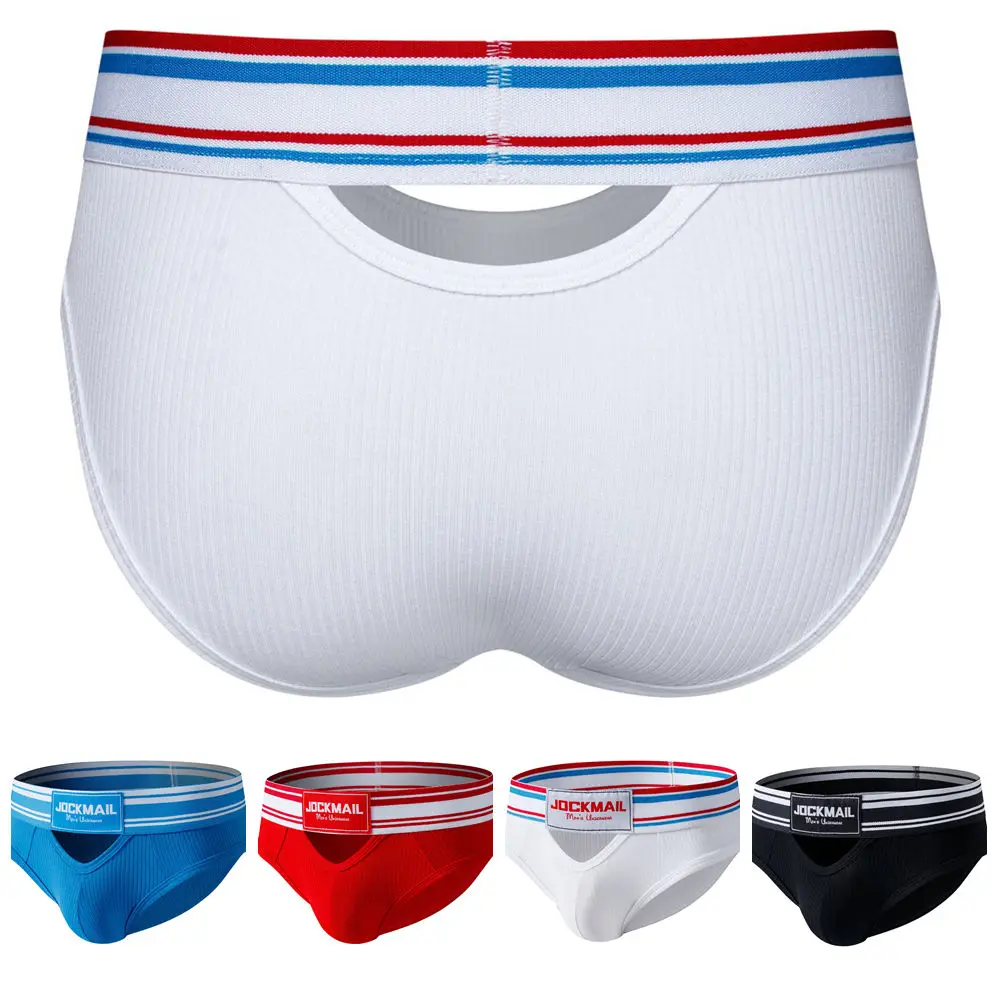 Jockmail New Mens Briefs Comfortable Pit Strip Cotton Sexy U Bag Front  Rear Opening Hollow Low Waist Breathable Man Panties