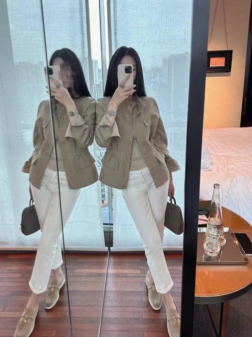 

Slim Fit High Waist Cotton Stretch Denim Blue Pure Color Simple Sle Autumn New Women's 9-Piece Versatile Elastic Jeans