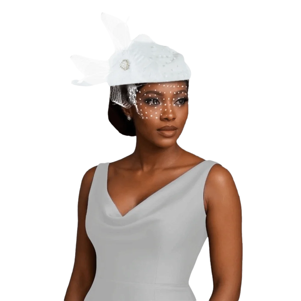 Pearl Elegant Feather Mesh Fascinator Hat Polka Dot Veil Elegant Style Bridal Beret Ready to Wear Polyester Head Wrap Banquet