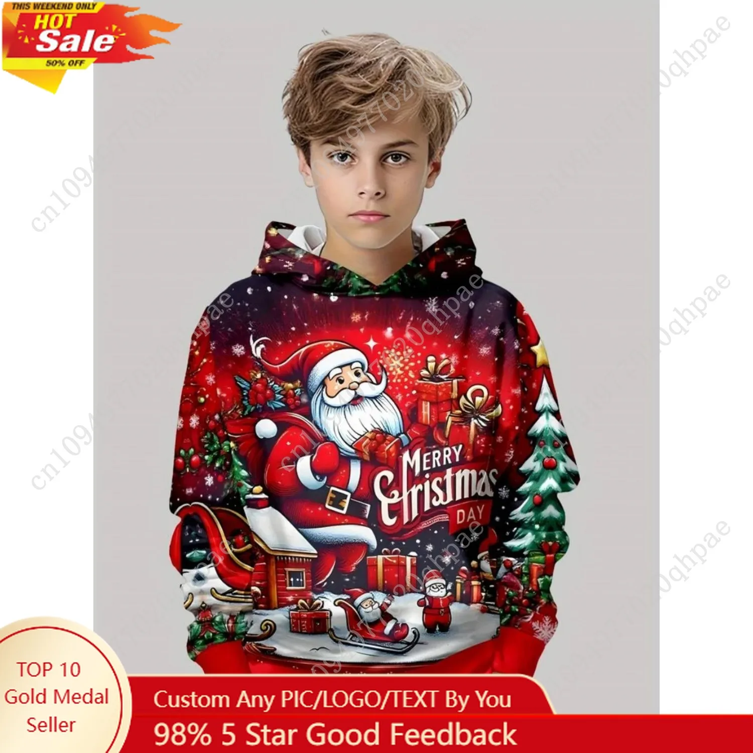 

Christmas Children's Hoodie Santa Claus Cartoon 3D Print Long Sleeve Boys Clothing Holiday Fashion Sweatshirt Pullover Kids Tops