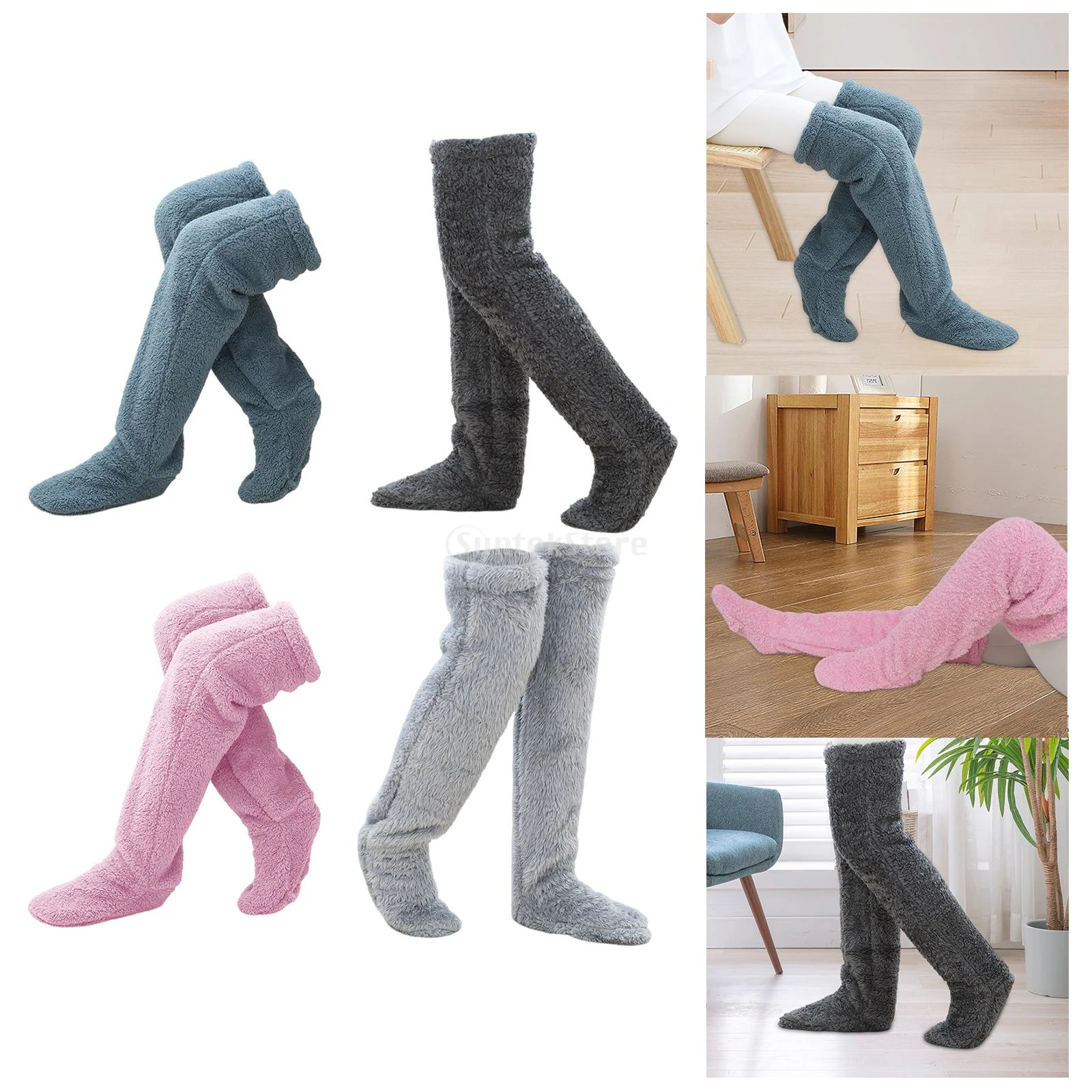 Thigh High Socks Plush Leg Warmers Leg Stocking Costume Foot Wrap over Knee Fuzzy Socks Slipper Stockings for Women Kids