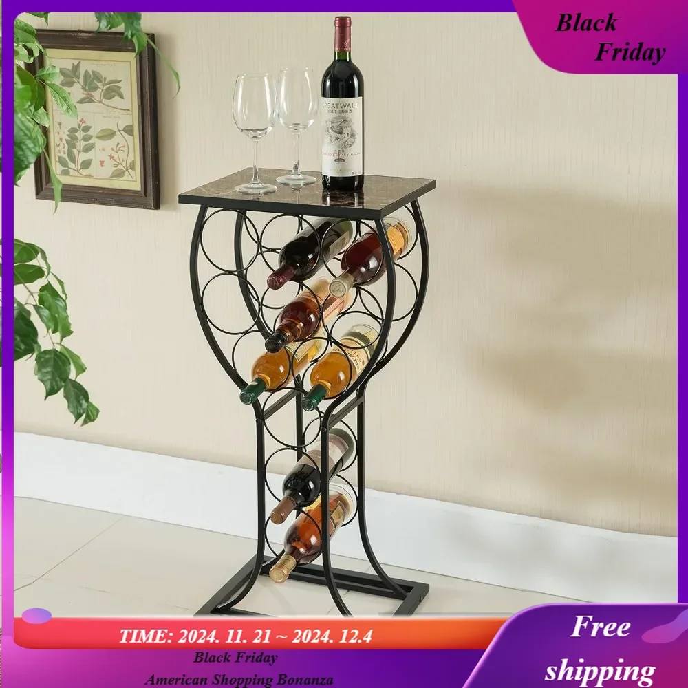 

Отдельно стоящая напольная стойка для вина, вертикальный держатель для хранения и демонстрации, вмещает 11 бутылок, столешницу с мраморной отделкой (черный)