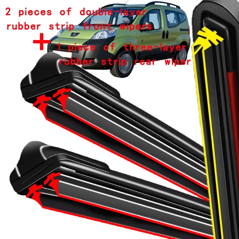 

For Peugeot 2008 A94 2013-2018 2014 2015 2016 Wiper Front & Rear Wiper Blades Windshield Windscreen Window Brushes 26"+16"+12"