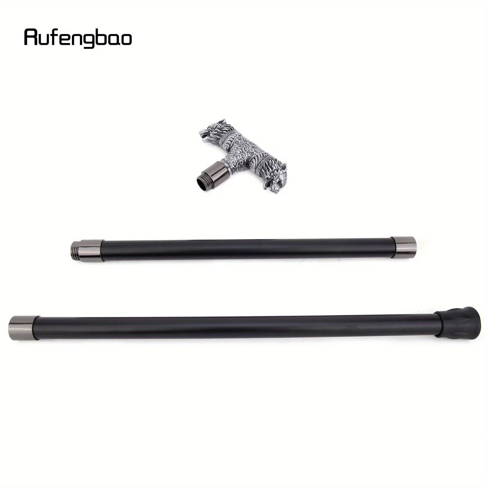 Silver Resin Wolf Double Head Walking Cane Fashion Steel Stick Elegant Cosplay Cane Knob Crosier Performance Stage Cane 92cm