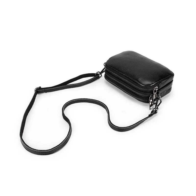 

Cow Leather Women's Small Shoulder Bag 2024 New Arrivals Three Zippers Compartments Bag Top Genuine Leather Ladies Bags