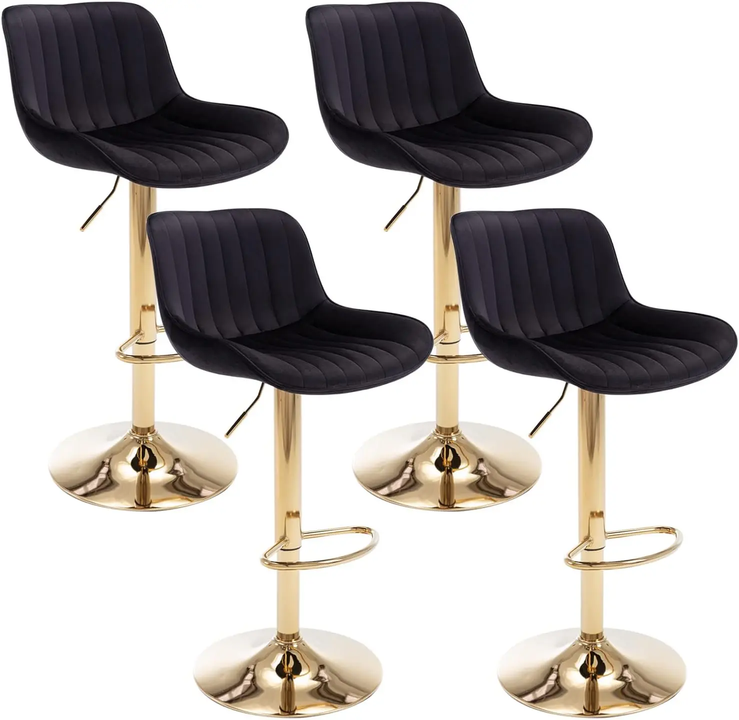 

Kiztir Gold Velvet Bar Stools Set of 4, Adjustable Counter Height Bar Stools with Back & Footrest, Gold Swivel Bar Stools