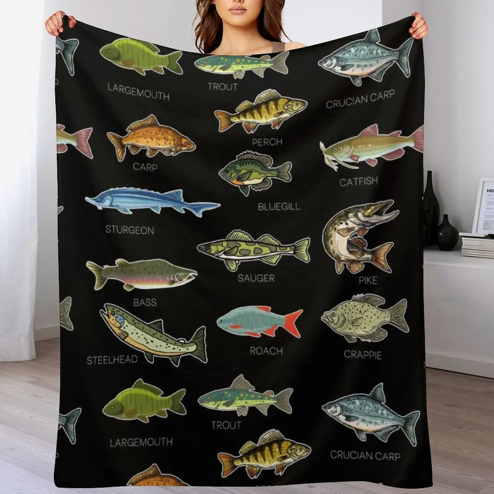 

Types Of Freshwater Fish Species Fishing Throw Blanket for winter Blankets For Bed Plush anime Blankets