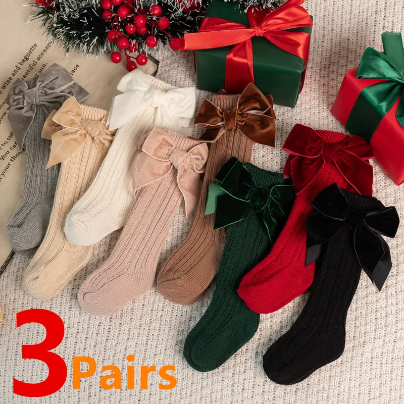 Frühling Herbst Baby Mädchen Große Bowknot Knie Hohe Socken Kinder Baumwolle Solide Beinlinge Kleinkind Lange Prinzessin Socke Für 0-5Years