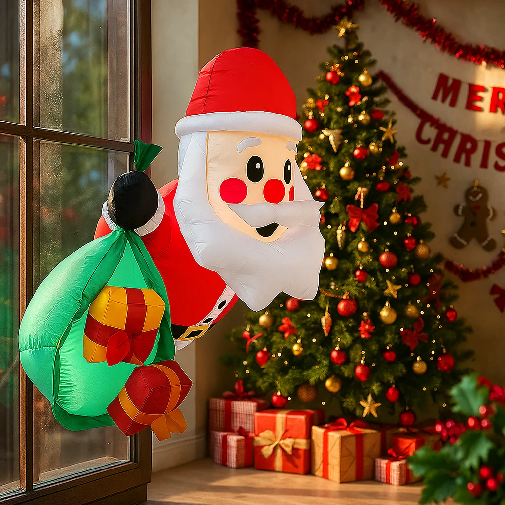 1 متر/3.2FT نفخ سانتا كلوز تسلق نافذة LED أضواء ديكور المنزل لعبة ساحة عيد الميلاد عطلة لوازم في الهواء الطلق زخرفة الحفلات