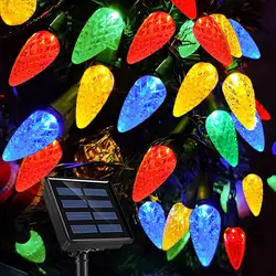 Solar-Weihnachtsbeleuchtung für den Außenbereich, C6, Erdbeere, Solar-Lichterkette, 50/100 LEDs, Lichterkette für Weihnachtsbaum, Urlaub, Party, Dekoration