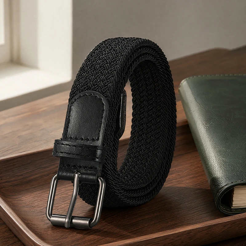 1pc New Non-hole Pin Buckle Belt  Men's And Women Woven Belt Elastic Stretch Canvas Belt Outdoor  Adjustable Unisex Belts  YD672