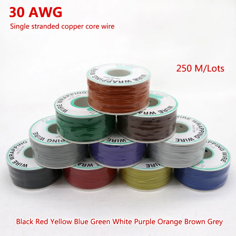 250 M/lots 30 AWG Wrapping Wire 10 Colors Single Strand Copper Cable Ok Wire Electrical Wire for Laptop Motherboard PCB Solder