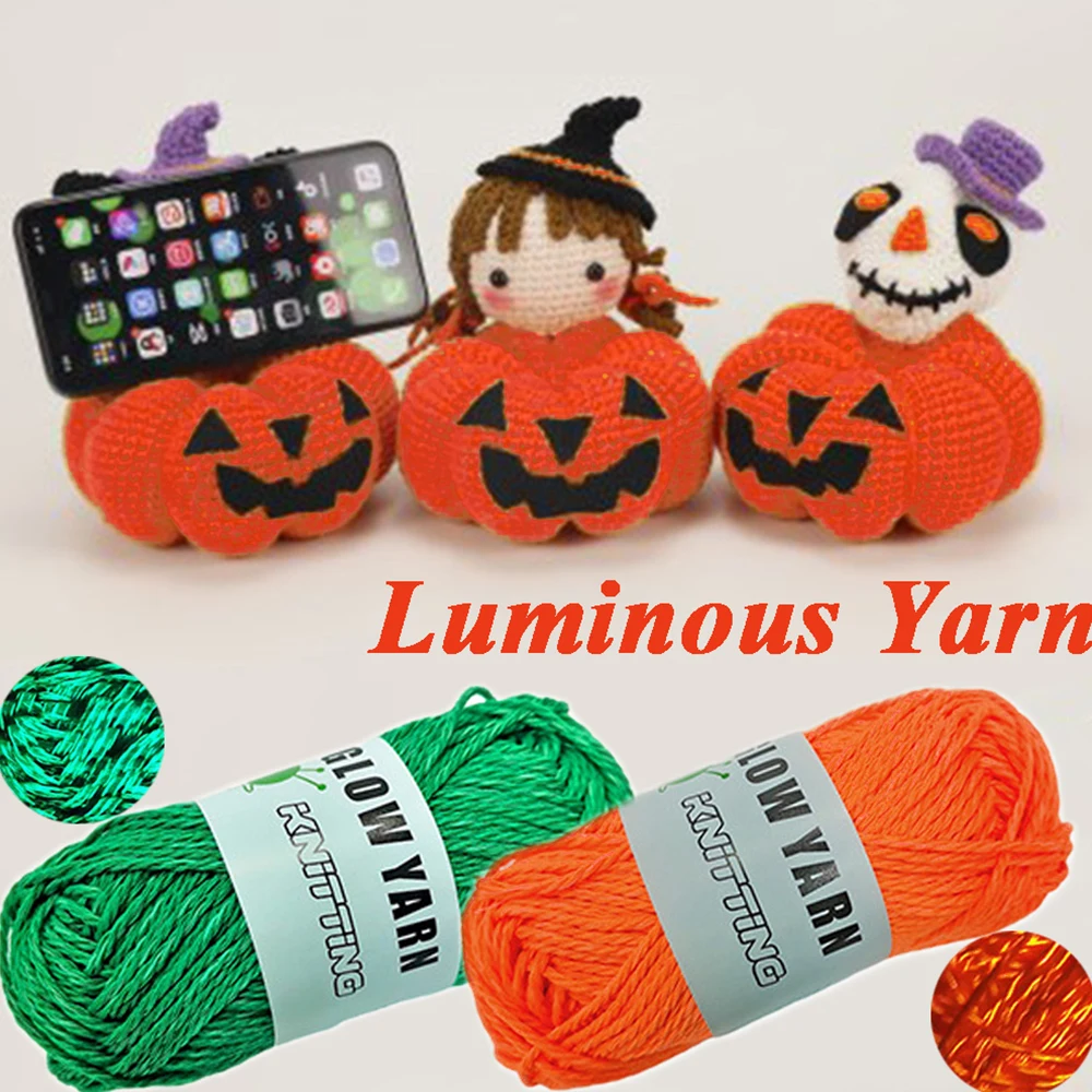 Hilo funcional de poliéster que brilla en la oscuridad, tejido a mano luminoso, alfombra, suéter, sombrero, lana, navidad, Halloween