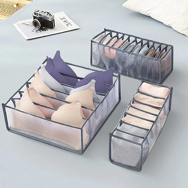 3 Pcs Foldable Underwear Storage Box Translucent Foldable Panty Drawer Organizer Bra Organizer Breathable Mesh Bag For Wardrobe