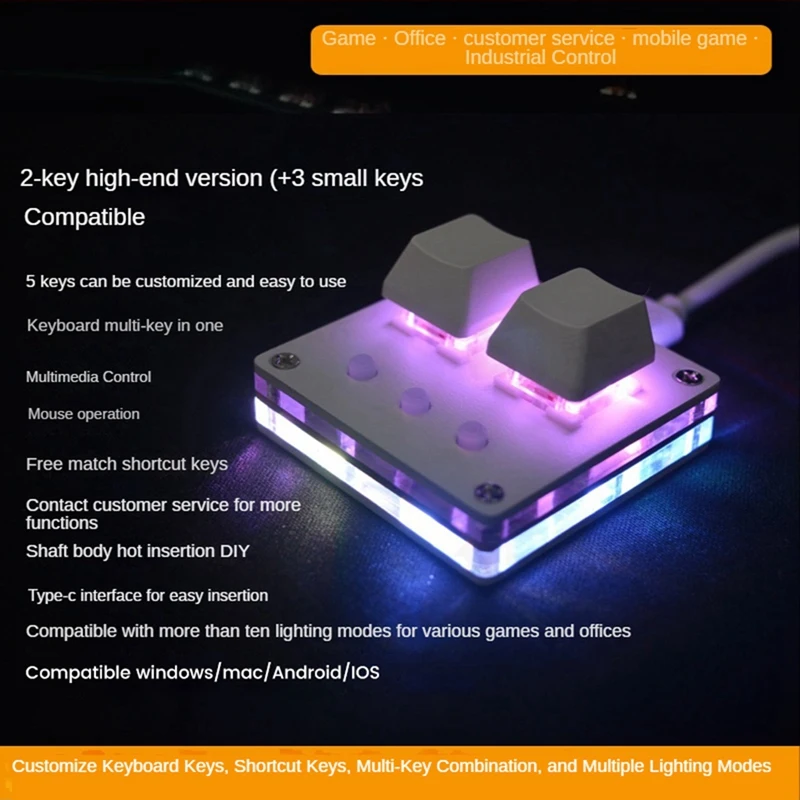 OSU Keyboard Mini 2 tombol, saklar merah Keypad Mekanikal pemrograman Keyboard Gaming