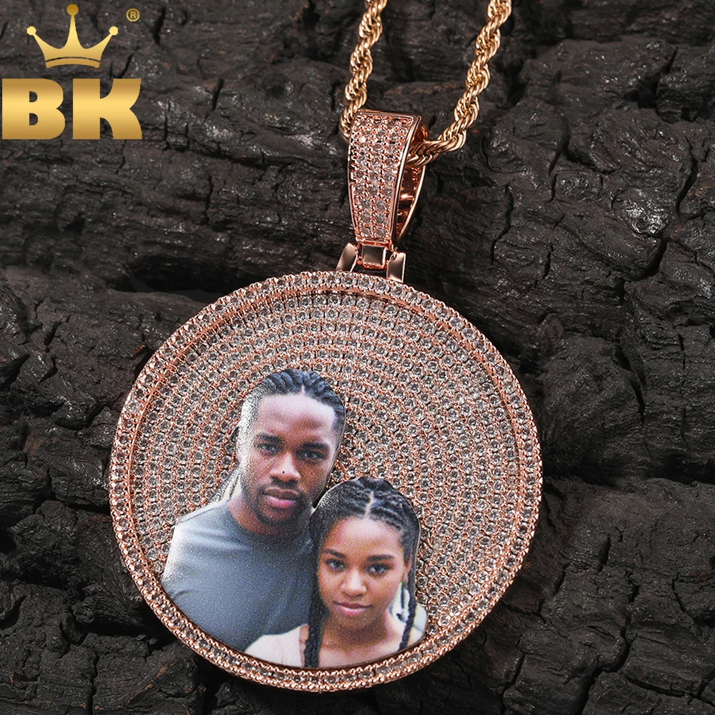 بلينغ الملك 3 أحجام ميدالية مستديرة مخصصة الذاكرة صور قلادة قلادة معبد تشيكوسلوفاكيا نقش الظهر الرجال النساء الهيب هوب مجوهرات