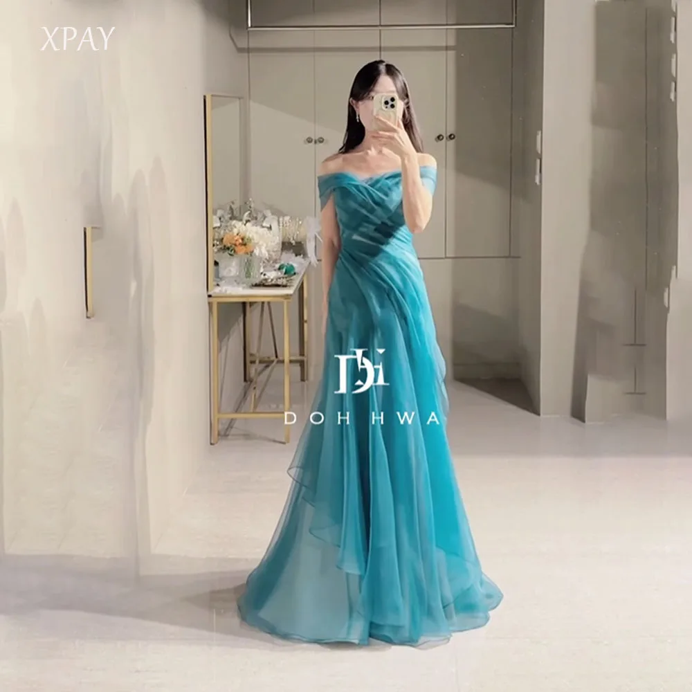 

XPAY Fairy Off the Shoulder Pleat Korea A-Line Party Dresses Photo Shoot Floor Length Evening Perform Dresses Customized