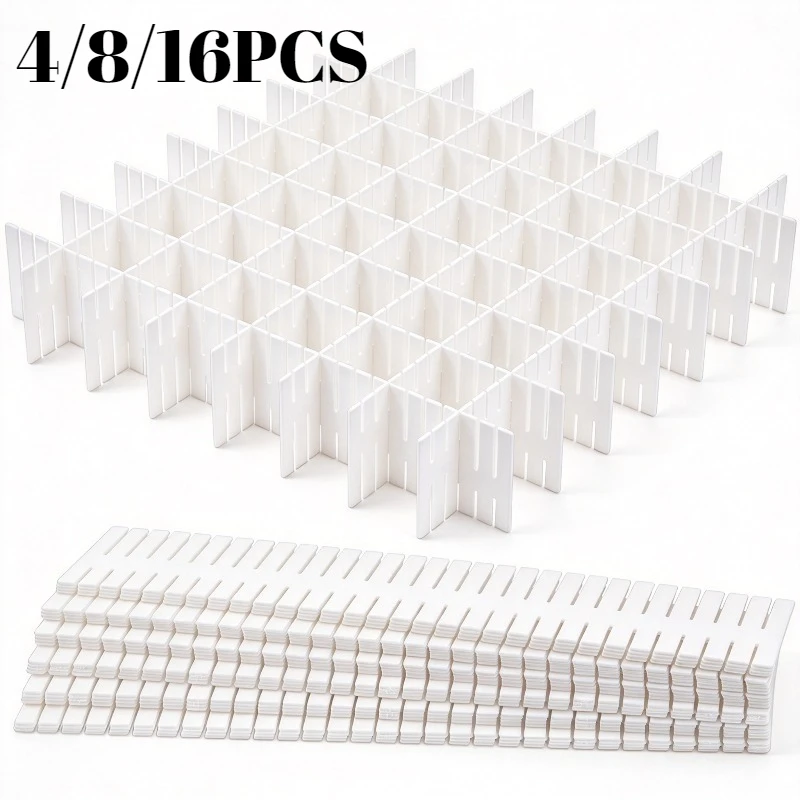 4/8/16PCS White Adjustable Drawer Dividers Cabinet Organizer Dividers DIY Plastic Grid Organizer for Cosmetics Sundries