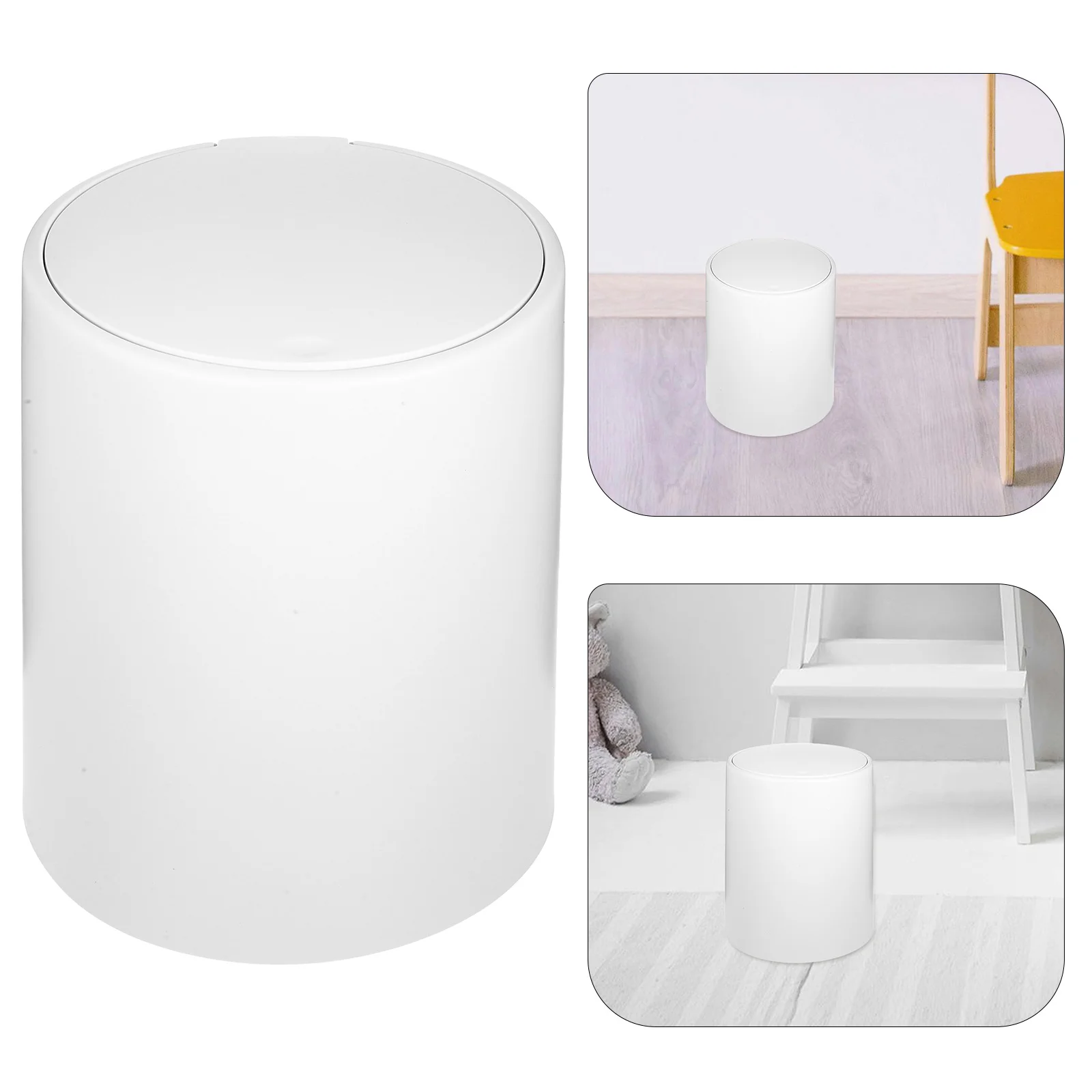 

Press Top Trash Can White 3L Plastic Waste Bin For Bedroom Bathroom Kitchen Office Indoor Outdoor Use Thickened Garbage