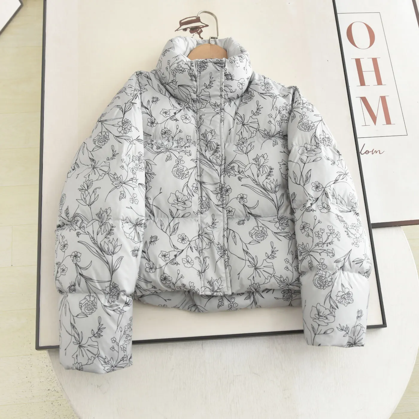 

Water Ink Print Du down Jaet Stand Collar ort Length Warmth Ladies Faion Casual Sle Winter New Arrival