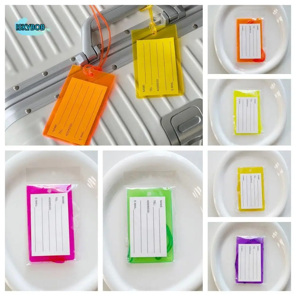 

Portable Fluorescent Luggage Tag Colorful PVC Baggage Name Tags Aircraft Consignment Card Tag Address Label Information Card Men