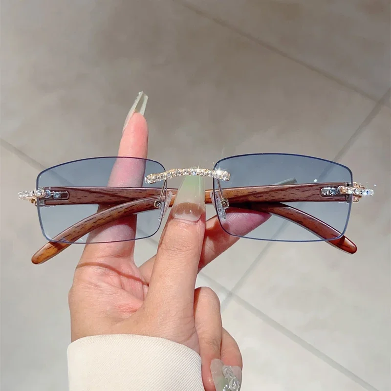 GM LUMIAS Rimless Rectangle Sunglasses with Rhinestones Chic Vintage Brand Design Shades Women Trendy Luxury Decor Sun Glasses