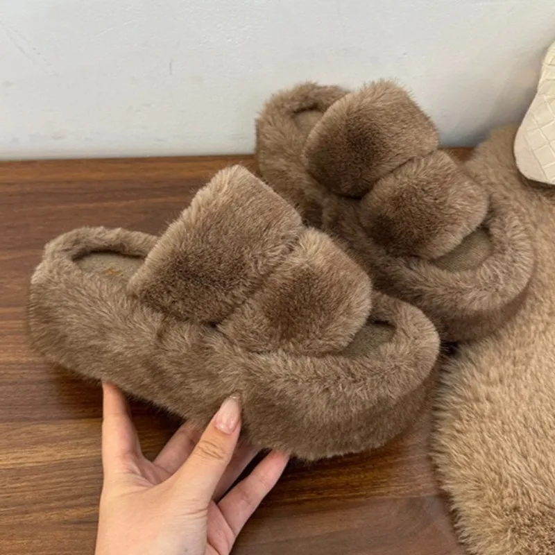 

Women Platform Flats Slippers 2025 Winter Fur Shoes Designer Fashion Slingback Sandals Casual New Trends Flip Flops Zapatillas