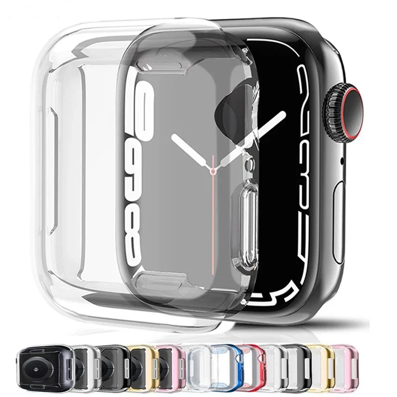 

Чехол для Apple Watch, чехол 44 мм, 40 мм, 45 мм, 41 мм, 42 мм, 38 мм, защитная пленка для экрана iwatch, силиконовый бампер, Apple Watch Series 3 6 se 7 8 9