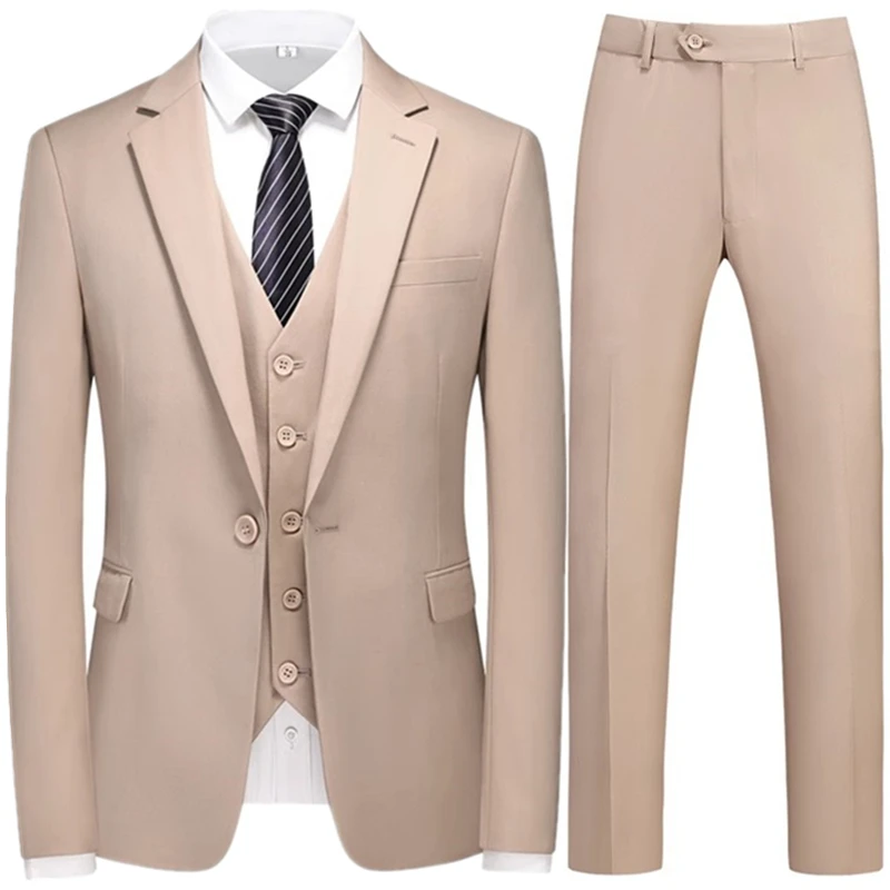 

2023 Fashion New Men's Boutique Business Slim Solid Color Suit Set / Male Slim Fit Double Split Dress Blazers Jacket Pants Vest