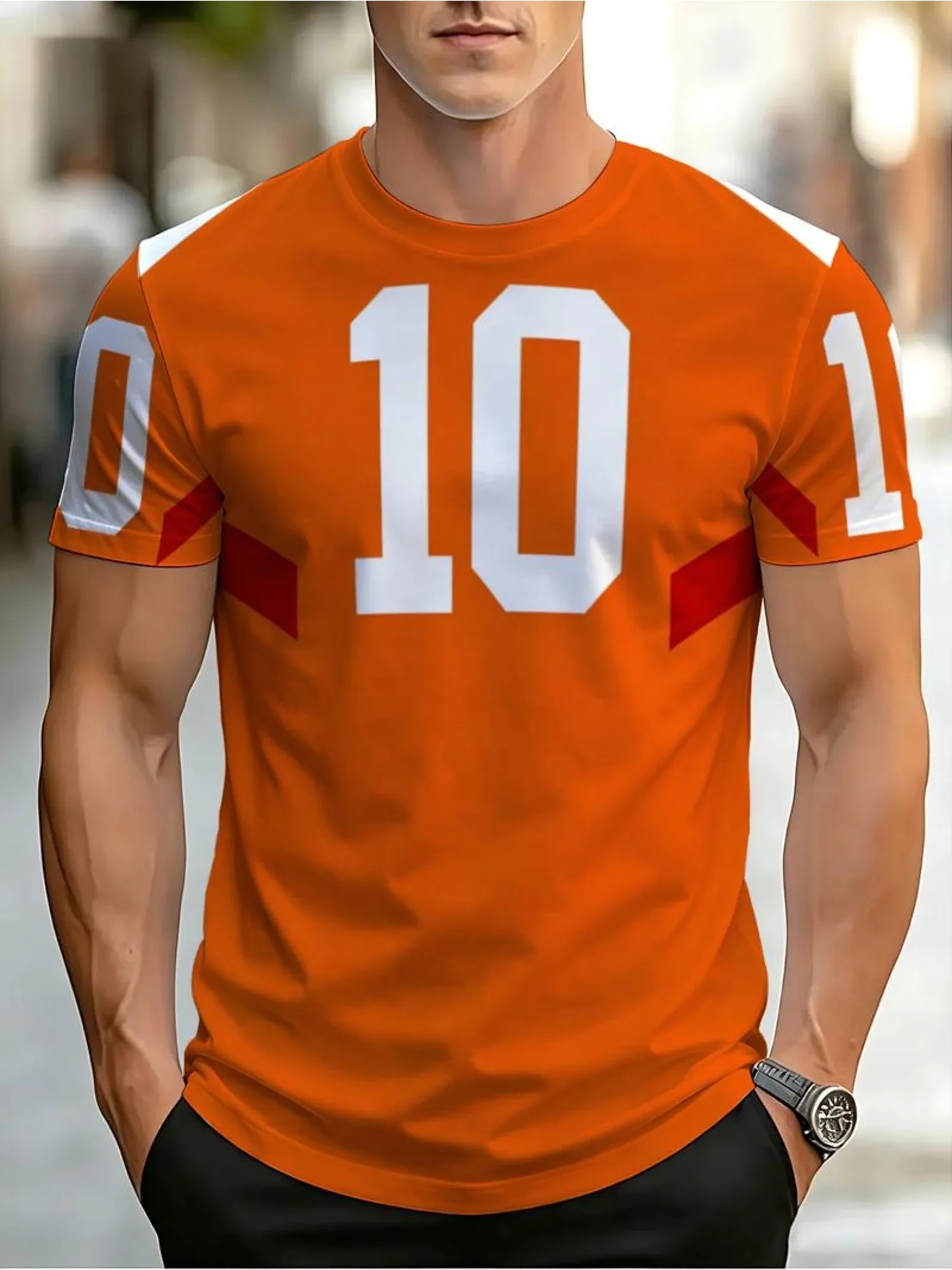 New men's short-sleeve T-shirt, loose-fitting and tailored with printed designs, versatile basic crew-neck top suitable for spri