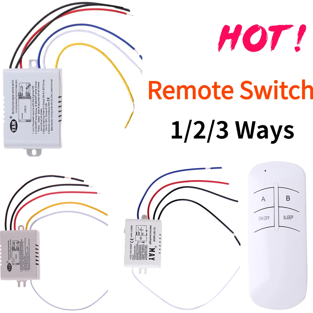 1/2/3 Way ON/OFF 220V Digital Wireless Remote Control Switch for LED Ceiling Light Lamp Single Channel Receiver Transmitter